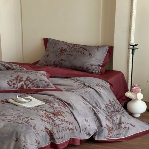 Red grey digital printing duvet quilt cover long staple cotton bed sheets bedding set