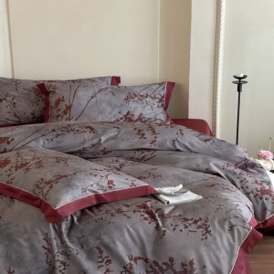Red grey digital printing duvet quilt cover long staple cotton bed sheets bedding set