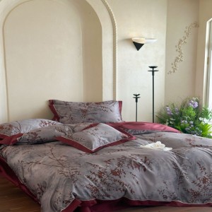 Red grey digital printing duvet quilt cover long staple cotton bed sheets bedding set