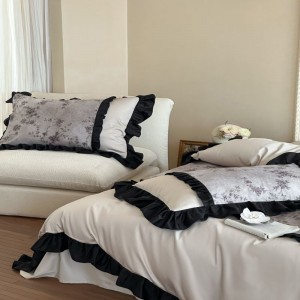 High end long staple cotton home textile black lace edge quilt cover soft bed sheets bedding set