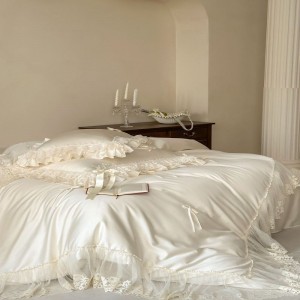 Lyocell cotton white lace embroidery quilt cover bed sheets bedding set