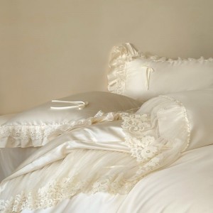 Lyocell cotton white lace embroidery quilt cover bed sheets bedding set
