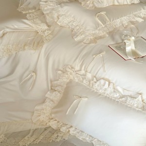 Lyocell cotton white lace embroidery quilt cover bed sheets bedding set