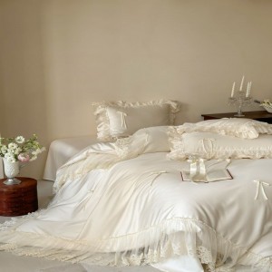Lyocell cotton white lace embroidery quilt cover bed sheets bedding set