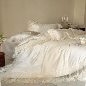 Lyocell cotton white lace embroidery quilt cover bed sheets bedding set