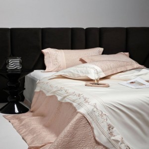 New 100S long staple cotton embroidery quilt duvet cover pink bed sheets light luxury bedding set