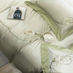 Light green 100S Australian cotton embroidery quilt cover skin-friendly bed sheets bedding set