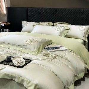 Light green 100S Australian cotton embroidery quilt cover skin-friendly bed sheets bedding set