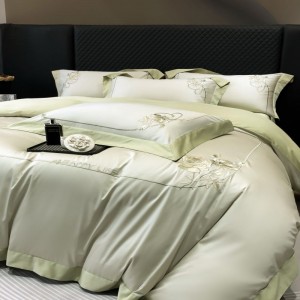 Light green 100S Australian cotton embroidery quilt cover skin-friendly bed sheets bedding set