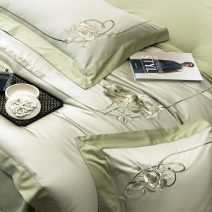 Light green 100S Australian cotton embroidery quilt cover skin-friendly bed sheets bedding set