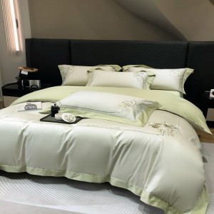 Light green 100S Australian cotton embroidery quilt cover skin-friendly bed sheets bedding set