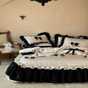100S long staple cotton high grade lace quilt cover bed sheets black white bedding set
