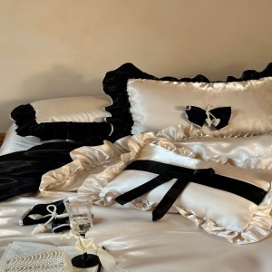 100S long staple cotton high grade lace quilt cover bed sheets black white bedding set