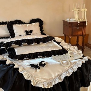 100S long staple cotton high grade lace quilt cover bed sheets black white bedding set