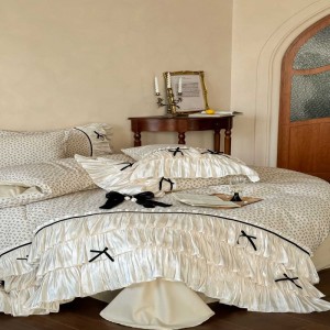 100% cotton yarn bed sheets lace edge floral plant printing quilt cover white washed cotton bedding set