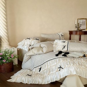 100% cotton yarn bed sheets lace edge floral plant printing quilt cover white washed cotton bedding set