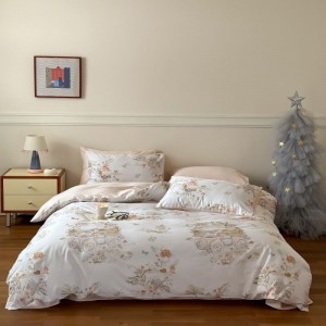Cartoon digital printing quilt cover 500tc long staple cotton bed sheets pink bedding set