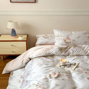 Cartoon digital printing quilt cover 500tc long staple cotton bed sheets pink bedding set