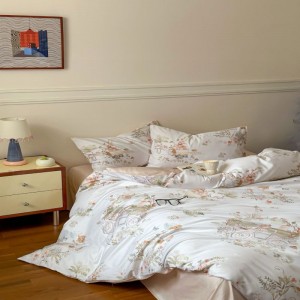 Cartoon digital printing quilt cover 500tc long staple cotton bed sheets pink bedding set