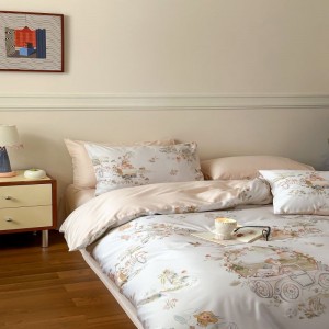 Cartoon digital printing quilt cover 500tc long staple cotton bed sheets pink bedding set