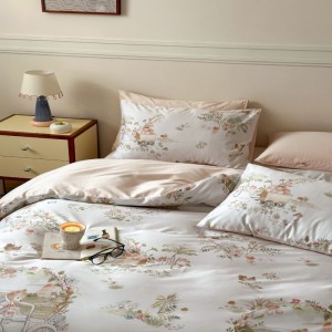 Cartoon digital printing quilt cover 500tc long staple cotton bed sheets pink bedding set
