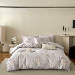 Floral plant style digital printing duvet cover all-season home textile queen king bed sheets 500tc long staple cotton purple bedding set