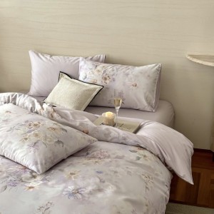 Floral plant style digital printing duvet cover all-season home textile queen king bed sheets 500tc long staple cotton purple bedding set