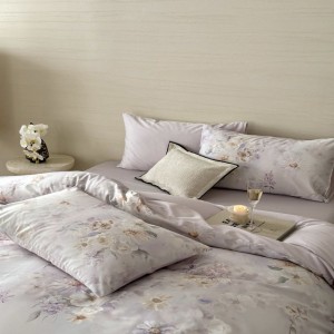 Floral plant style digital printing duvet cover all-season home textile queen king bed sheets 500tc long staple cotton purple bedding set