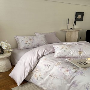 Floral plant style digital printing duvet cover all-season home textile queen king bed sheets 500tc long staple cotton purple bedding set