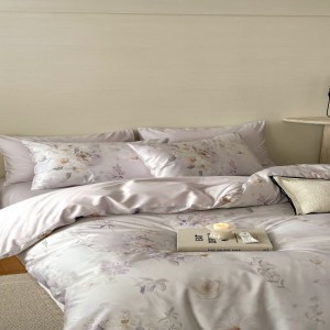 Floral plant style digital printing duvet cover all-season home textile queen king bed sheets 500tc long staple cotton purple bedding set
