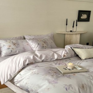 Floral plant style digital printing duvet cover all-season home textile queen king bed sheets 500tc long staple cotton purple bedding set