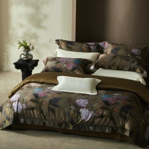Customized Printed Lyocell Cotton Fabric Duvet Cover and Pillow Case Set Fitted Sheet for Home Use Twin Size Brown Bedding Sets