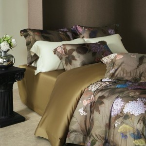 Customized Printed Lyocell Cotton Fabric Duvet Cover and Pillow Case Set Fitted Sheet for Home Use Twin Size Brown Bedding Sets