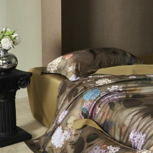 Customized Printed Lyocell Cotton Fabric Duvet Cover and Pillow Case Set Fitted Sheet for Home Use Twin Size Brown Bedding Sets