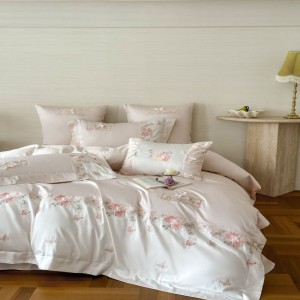 100S super soft cotton home textile floral plant embroidery quilt cover light luxury pink bedding set