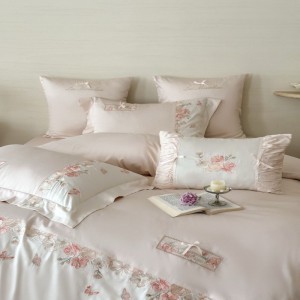 100S super soft cotton home textile floral plant embroidery quilt cover light luxury pink bedding set