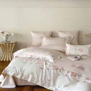 100S super soft cotton home textile floral plant embroidery quilt cover light luxury pink bedding set