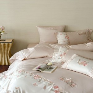 100S super soft cotton home textile floral plant embroidery quilt cover light luxury pink bedding set