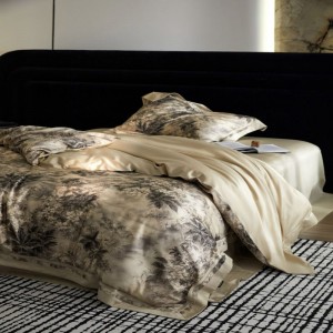 100S lyocell cotton digital printing quilt cover bed sheets plant floral bedding set