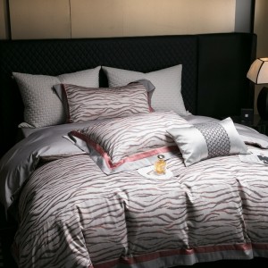 High-Quality 100S Cotton Queen Sheet Set Natural Soft Grey Jacquard Fitted Sheets Bedding Set