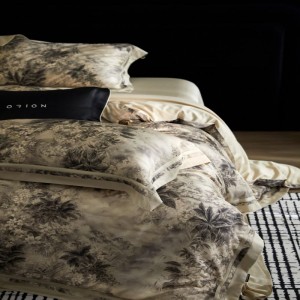 100S lyocell cotton digital printing quilt cover bed sheets plant floral bedding set