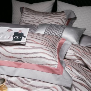 High-Quality 100S Cotton Queen Sheet Set Natural Soft Grey Jacquard Fitted Sheets Bedding Set