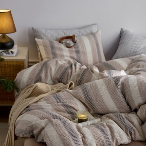 Wholesale Bed Sheet 100% Cotton Jacquard Duvet Cover Brown Bed Sheets Bedding Set