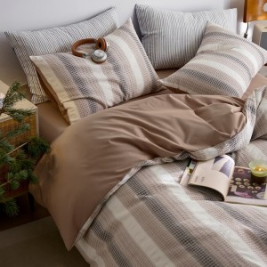 Wholesale Bed Sheet 100% Cotton Jacquard Duvet Cover Brown Bed Sheets Bedding Set
