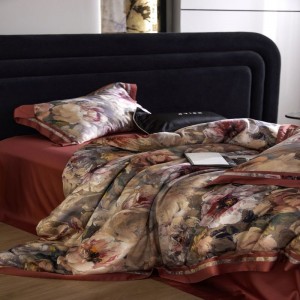 High class red floral printing duvet cover 100S lyocell cotton bed sheets bedding set