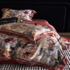 High class red floral printing duvet cover 100S lyocell cotton bed sheets bedding set