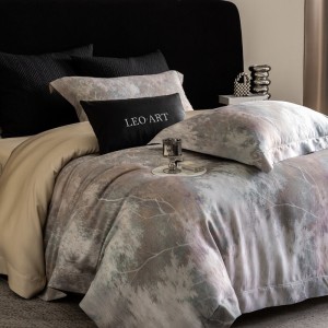 Luxury Home Bed Set Customized Size Soft Summer Cool 100% Lyocell Printing Purple Bedding Sheets Set