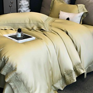 Simple Style Lyocell Cotton Solid Color Green Duvet Cover Bedding Set Supplier