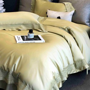 Simple Style Lyocell Cotton Solid Color Green Duvet Cover Bedding Set Supplier