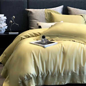 Simple Style Lyocell Cotton Solid Color Green Duvet Cover Bedding Set Supplier